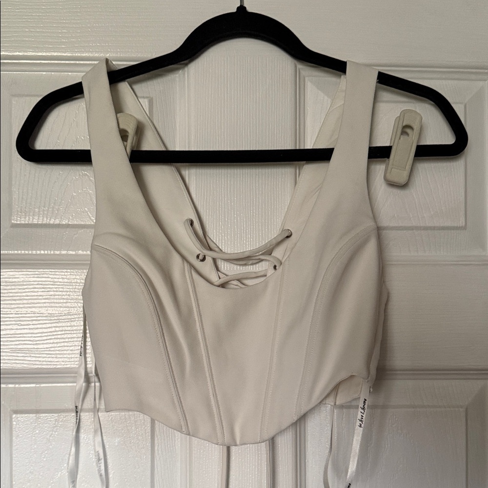 For Love And Lemons Ivory Lace-Up Crop Top
